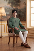 Green Silk Blend Solid Emboidered Sequins Kurta MKU2279
