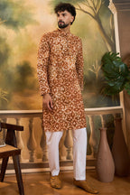 Brown Cotton Batik Embroidered Straight Kurta MKU1461