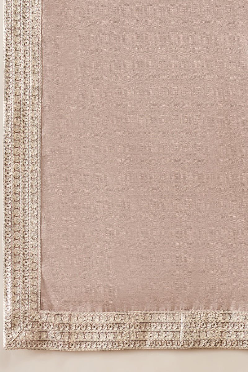 Beige Silk Blend Solid Embroidered Kurta With Dupatta MKUD1042