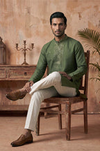 Green Silk Blend Solid Emboidered Sequins Kurta MKU2276
