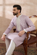 Lavender Silk Blend Embroidered Mandarin Collar Straight Kurta MKU1690