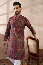 Maroon Silk Blend Printed Mandarin Collar Straight Kurta MKU2024