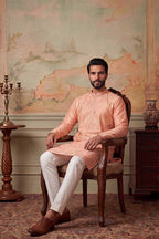 Peach Viscose Rayon Solid Embroidered Kurta MKU2092