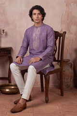 Lavender Silk Blend Solid Emboidered Sequins Kurta MKU2277