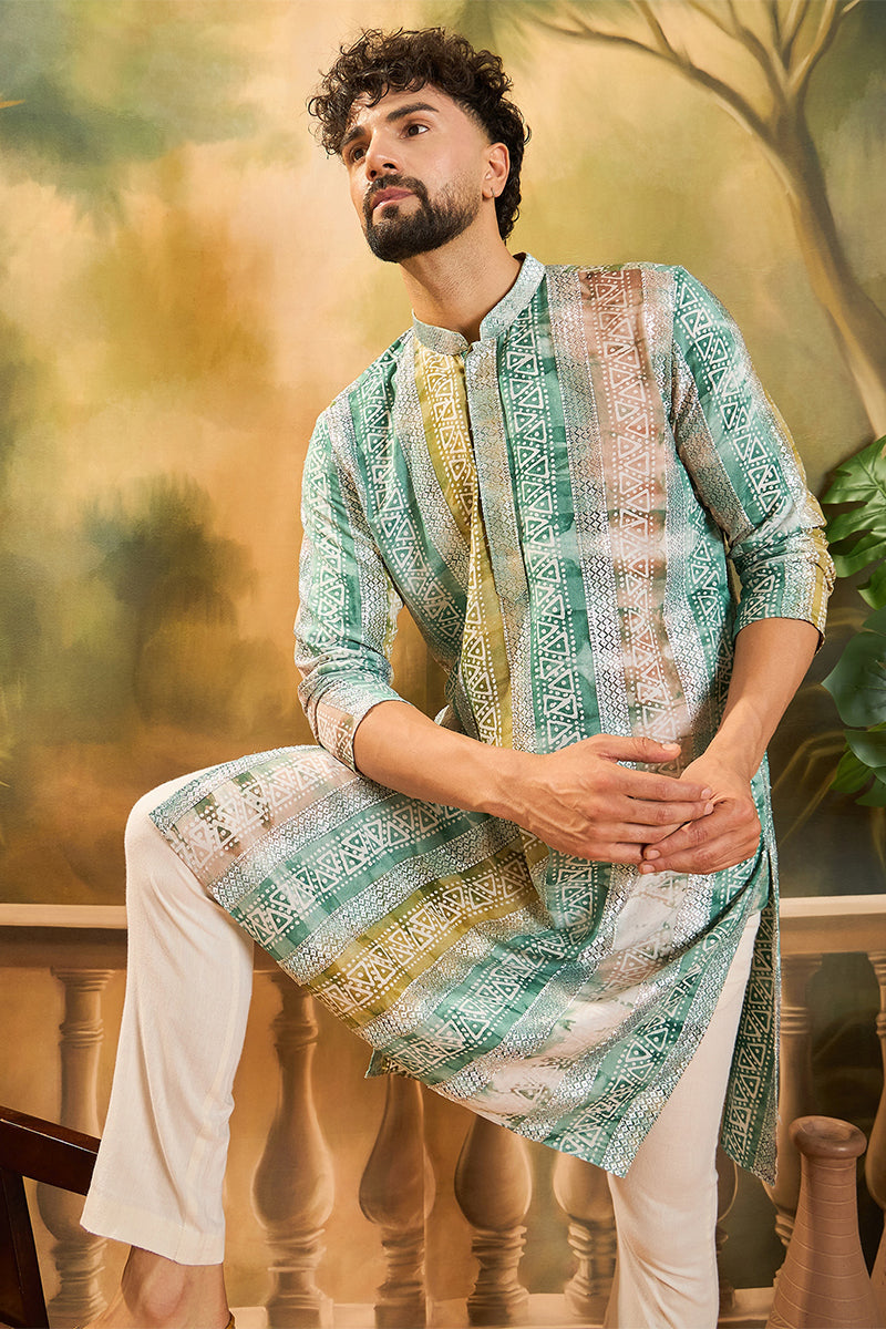 Green Viscose Rayon Batik Printed Straight Kurta MKU1480