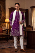 Purple Silk Blend Solid Embroidered Straight Kurta Trouser with Dupatta MKPD1944