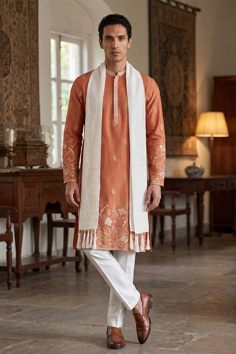 Peach Vartican Solid Embroidered Straight Kurta Sets MKPD1935