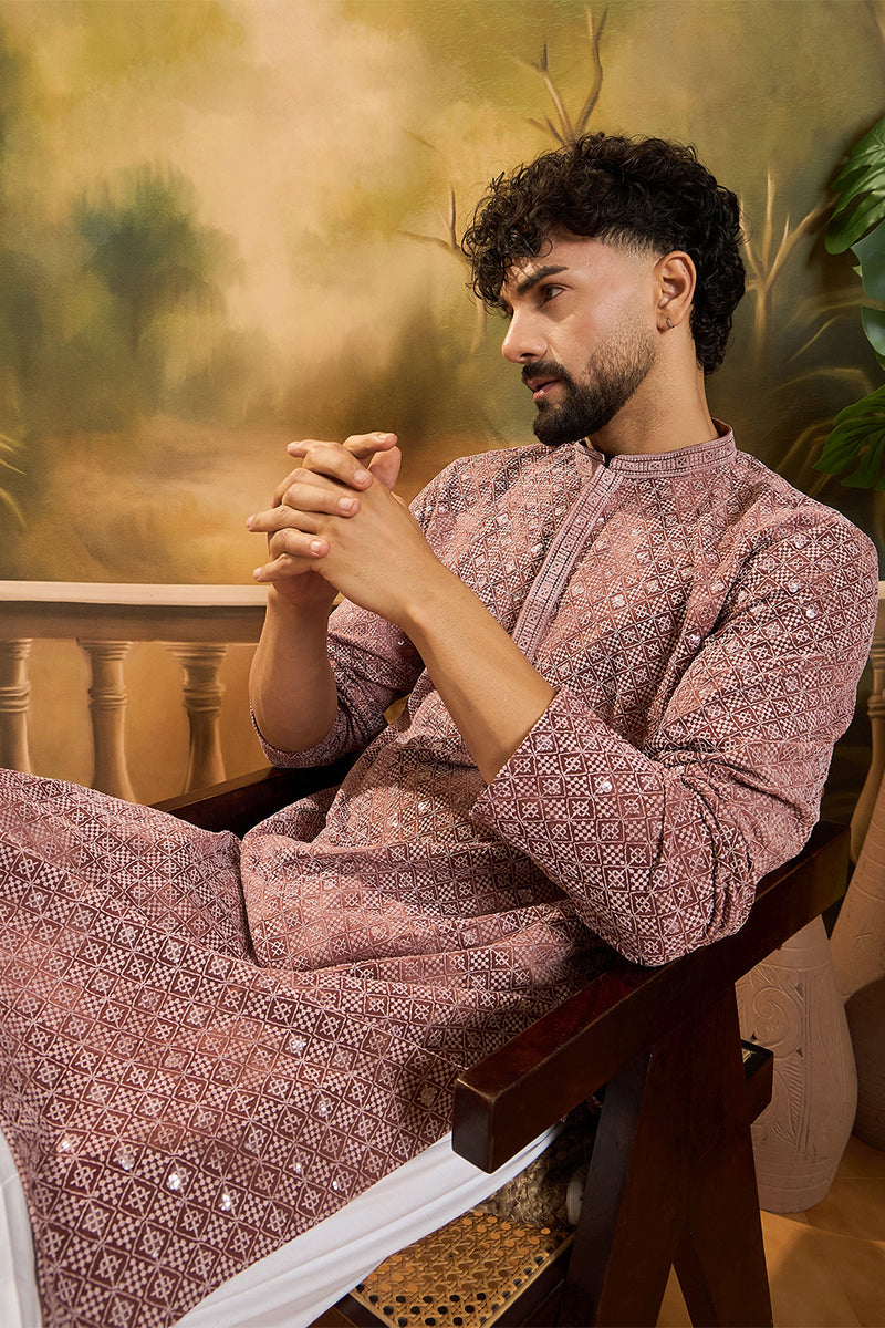 Brown Viscose Rayon Shibori Embroidered Straight Kurta MKU1484