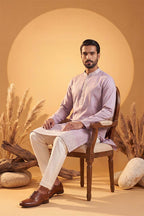 Lavender Silk Blend Solid Embroidered Kurta With Trousers MKSET2269