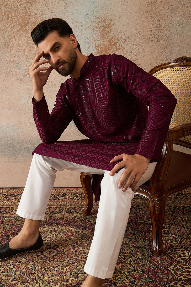 Purple Rayon Embroidered Solid Straight Kurta MKU2187