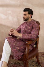 Purple Silk Blend Printed Mandarin Collar Straight Kurta With Trouser MKSET2023