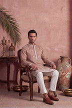 Pink Silk Blend Solid Embroidered Kurta With Trousers MKSET2173