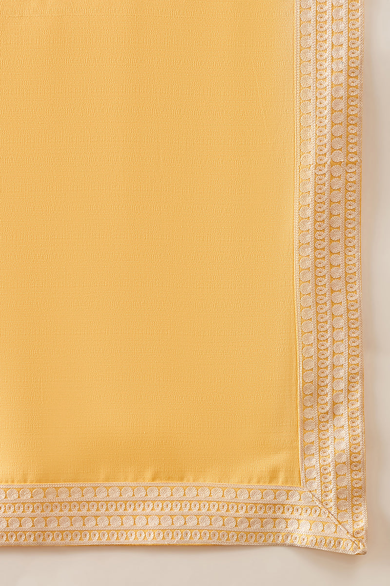 Yellow Silk Blend Woven Design Floral Straight Kurta with Dupatta MKUD1037