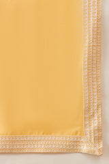 Yellow Silk Blend Woven Design Floral Straight Kurta with Dupatta MKUD1037
