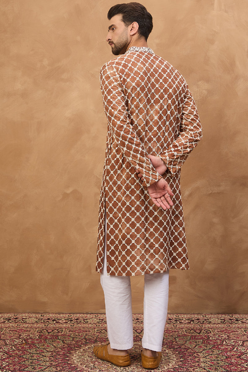 Brown Viscose Solid Indian Wear for Men HMKU1535 | DesiQlo
