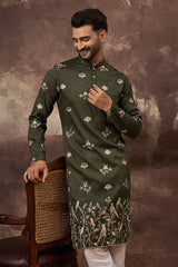 Green Silk Blend Solid Embroidered Straight Kurta MKU1338