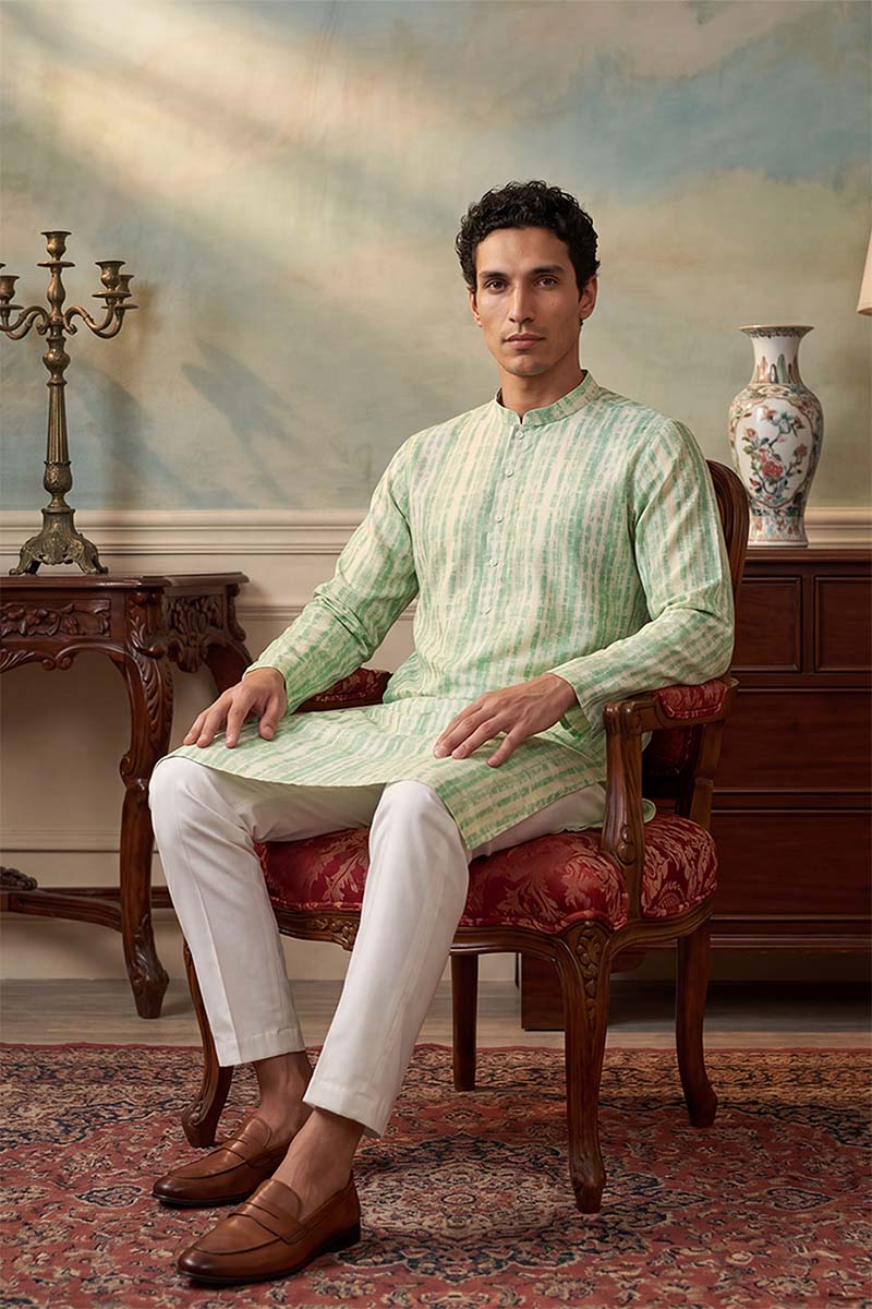 Multi Silk Blend Abstract Printed Kurta With Trousers MKSET2251