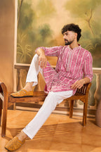 Red Viscose Rayon Shibori Embroidered Straight Kurta MKU1413