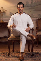 White Silk Blend Solid Solid Kurta With Trousers MKSET2220