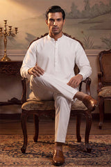 White Silk Blend Solid Solid Kurta With Trousers MKSET2220