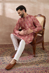 Pink Silk Blend Printed Mandarin Collar Straight Kurta With Trouser MKSET2054