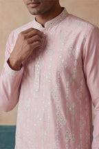 Pink Silk Blend Solid Embroidered Kurta MKU2088