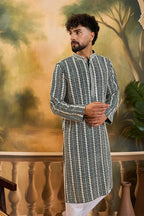 Teal Viscose Rayon Embroidered Kurta With Trousers MKSET1411