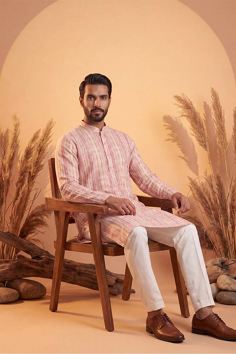 Multi Silk Blend Abstract Printed Kurta With Trousers MKSET2257