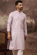 Lavender Silk Blend Solid Embroidered Straight Kurta MKU1359