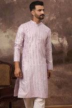 Lavender Silk Blend Solid Embroidered Straight Kurta MKU1359