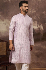 Lavender Silk Blend Solid Embroidered Straight Kurta MKU1359