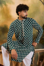 Teal Silk Blend Embroidered Shibori Straight Kurta With Trousers MKSET1416