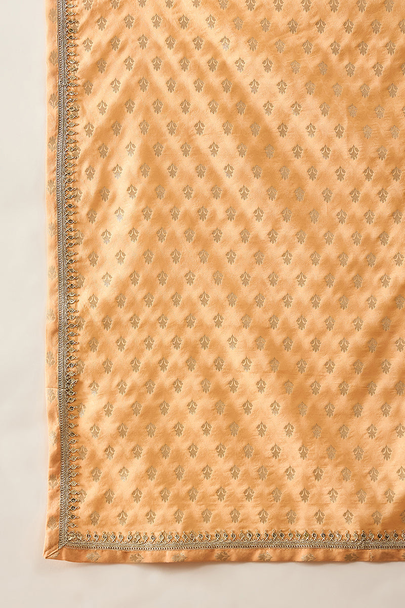 Peach Jacquard Woven Design Floral Straight Kurta with Dupatta MKUD1017