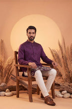 Violet Silk Blend Solid Embroidered Kurta With Trousers MKSET2104