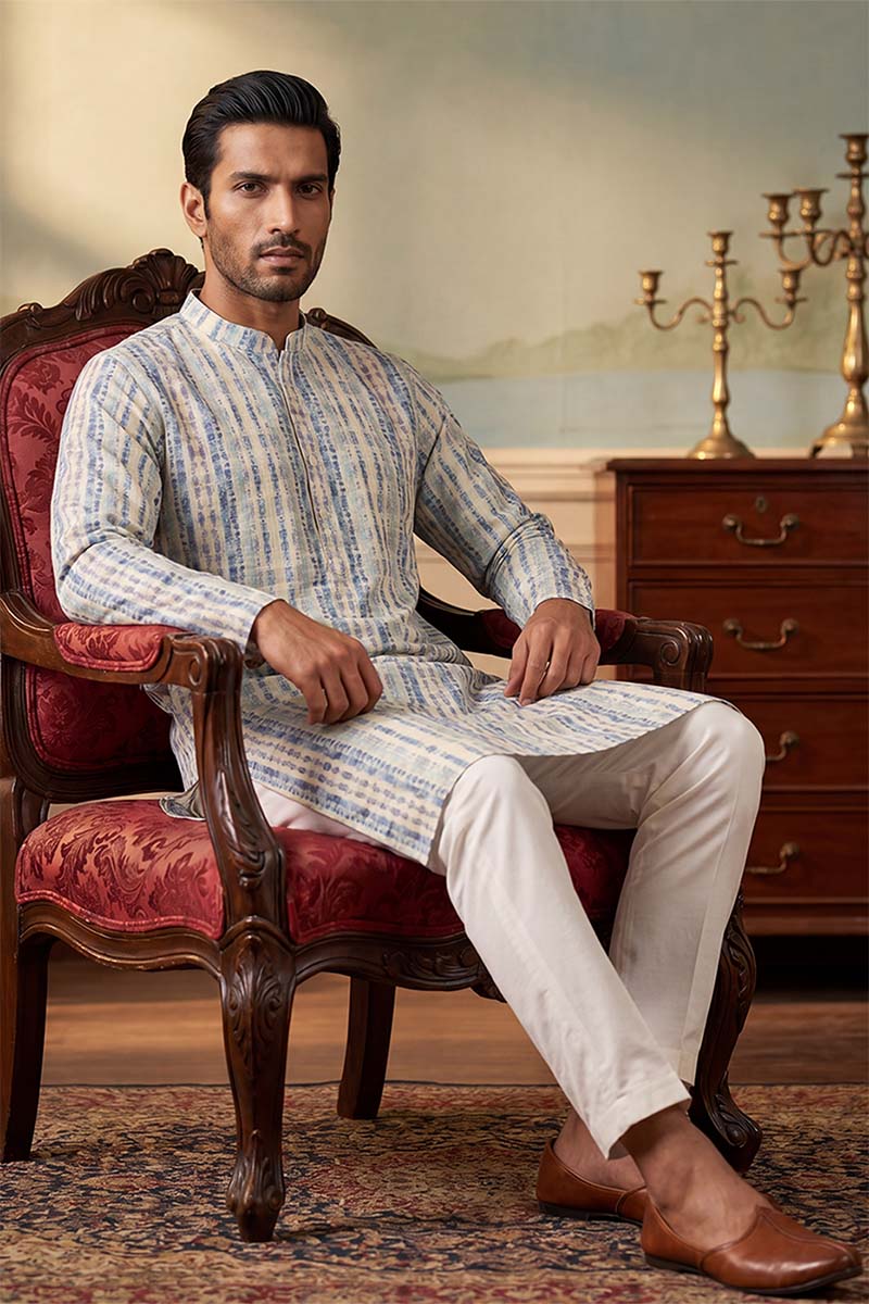 Multi Silk Blend Abstract Printed Kurta With Trousers MKSET2252