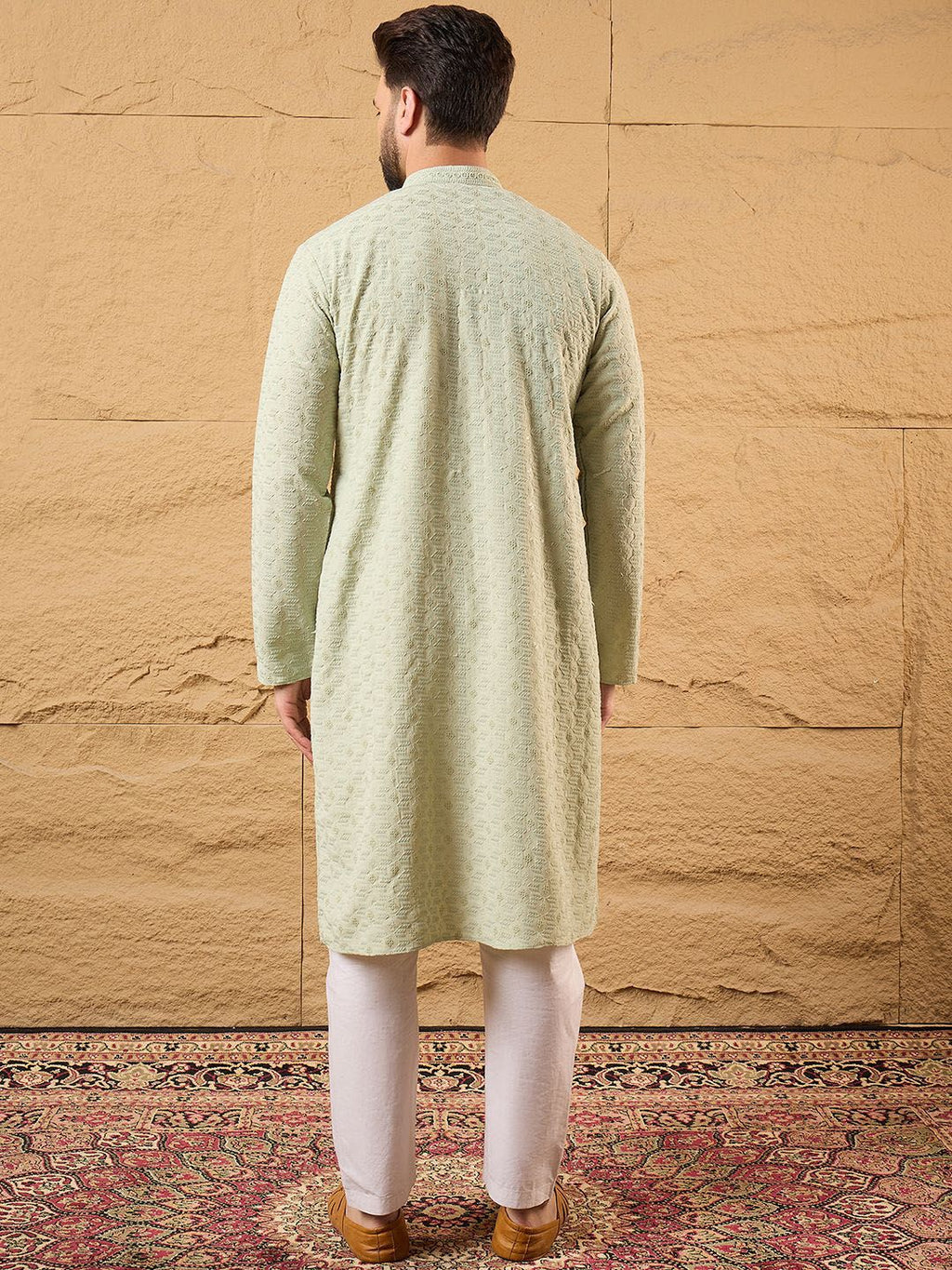 Men Green Rayon Blend Solid Embroidered Straight Kurta With Pant Set-MKSET1231