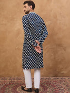 Men Green Silk Blend Batik Embroidered Straight Kurta With Pant Set-MKSET1514