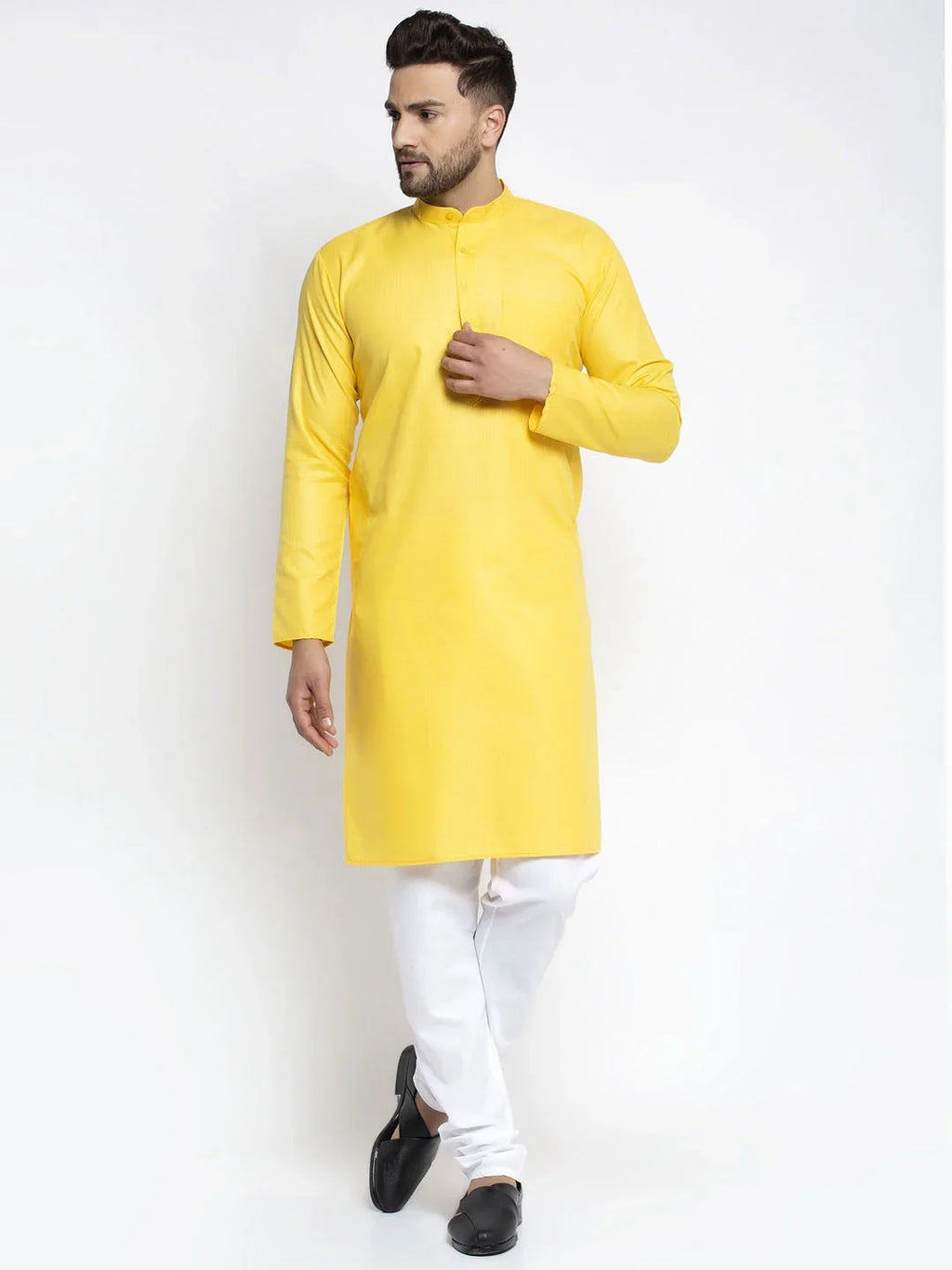 Men's Lemon Cotton Solid Kurta Only