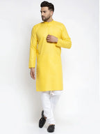 Men's Lemon Cotton Solid Kurta Only
