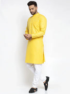 Men's Lemon Cotton Solid Kurta Only