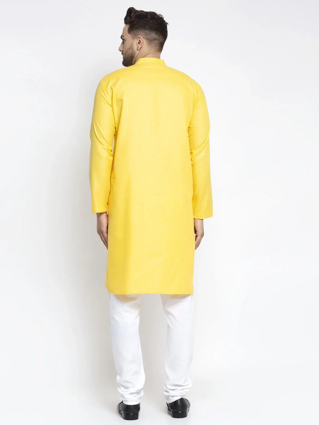 Men's Lemon Cotton Solid Kurta Payjama Sets