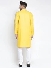 Men's Lemon Cotton Solid Kurta Only