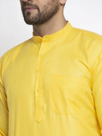 Men's Lemon Cotton Solid Kurta Payjama Sets