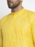 Men's Lemon Cotton Solid Kurta Only