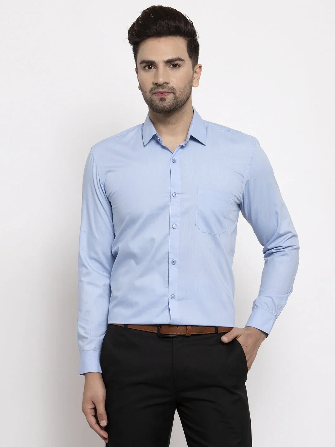 Blue Cotton Solid Shirts SF_361Firozi | DesiQlo