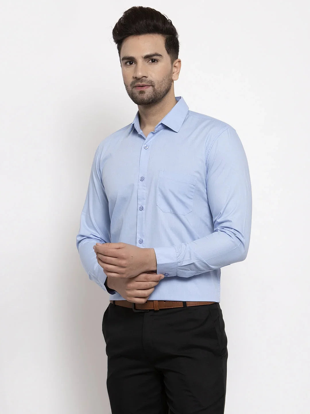 Blue Cotton Solid Shirts SF_361Firozi | DesiQlo