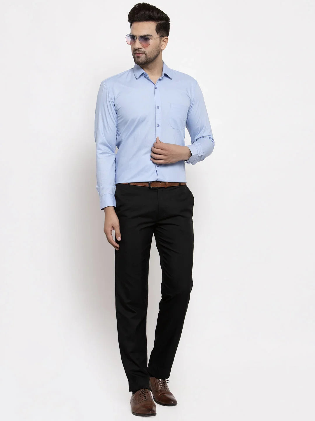 Blue Cotton Solid Shirts SF_361Firozi | DesiQlo