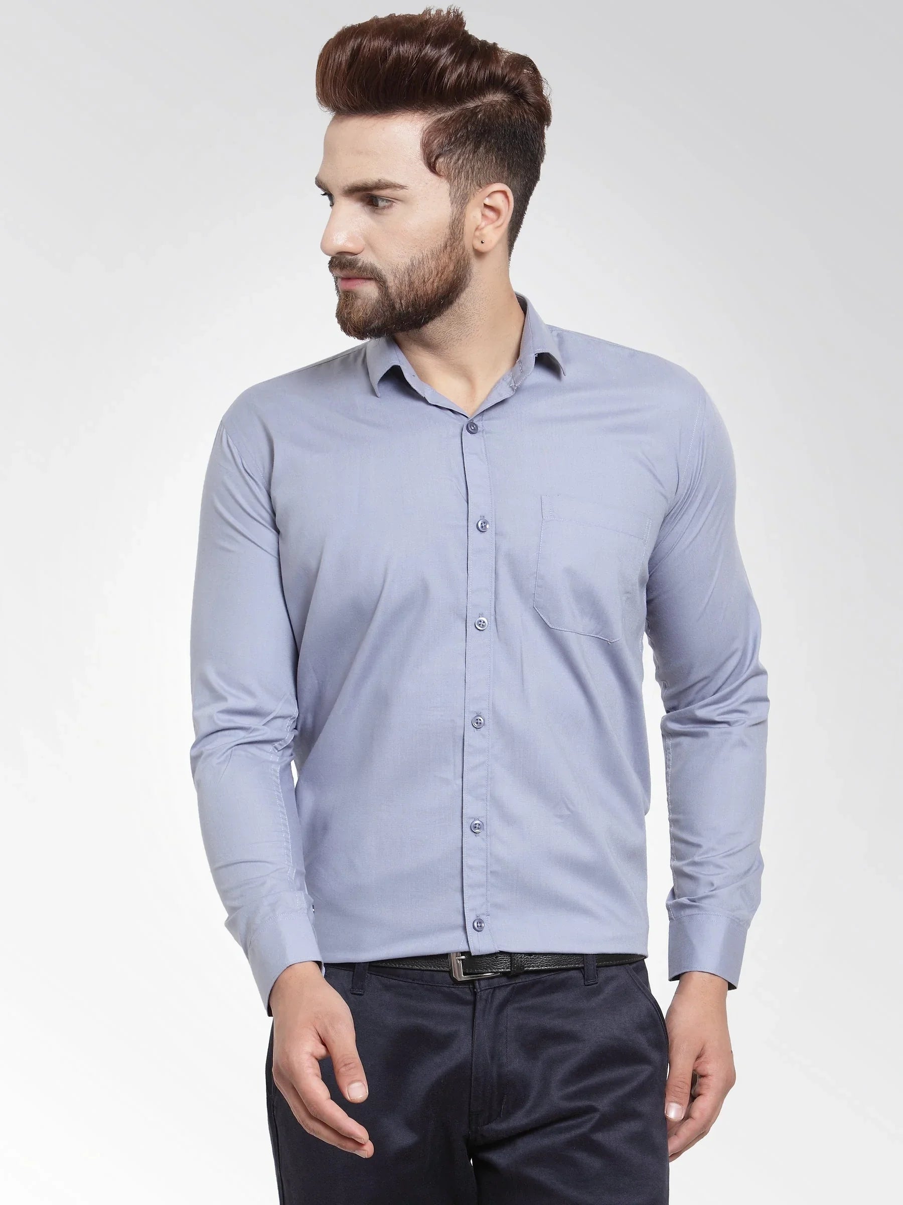 Grey Cotton Solid Shirts SF_361Light-Grey | DesiQlo