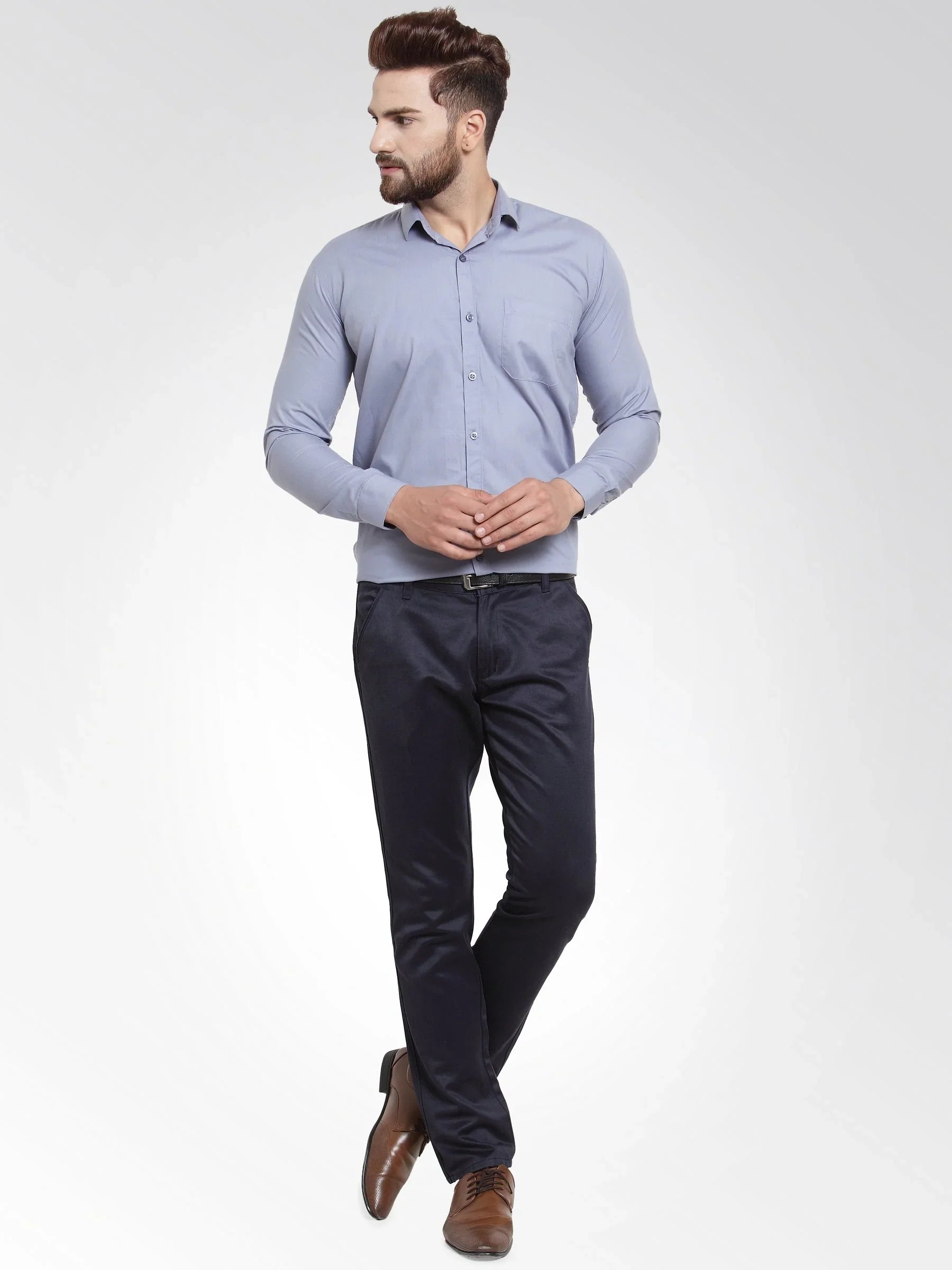 Grey Cotton Solid Shirts SF_361Light-Grey | DesiQlo
