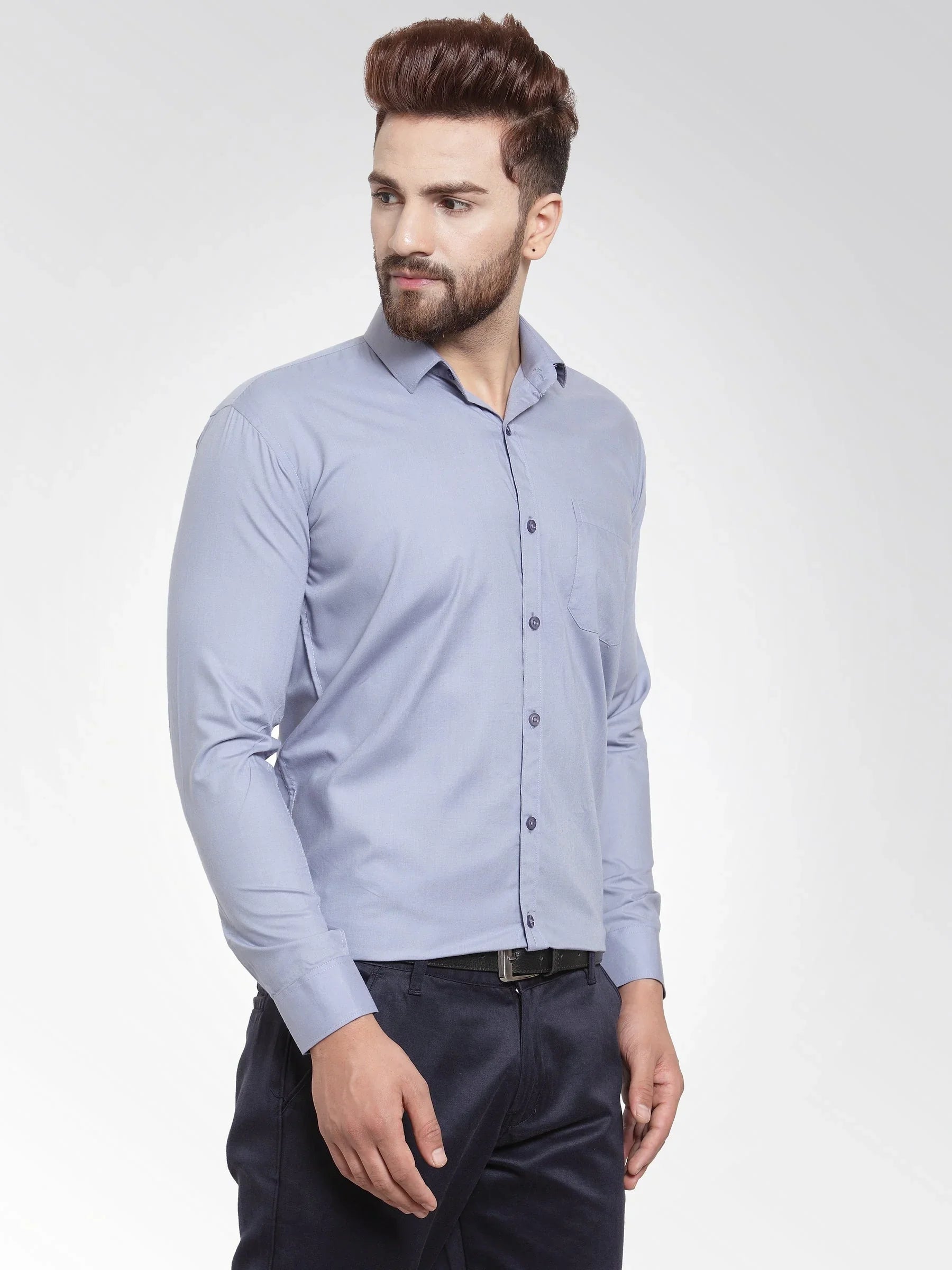 Grey Cotton Solid Shirts SF_361Light-Grey | DesiQlo